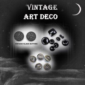 Vintage Black Glass Buttons 20s 30s 40s 3 Sets Art Deco Collectible and Rare